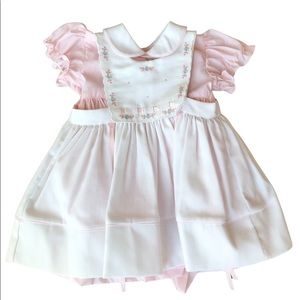 Vintage Girls Two Piece Floral Embroidered Dress Set Pinafore 24 Months